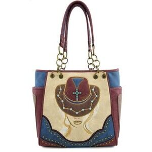 New Cowgirl Hat Turquoise Cross  Western Conceal Carry Tote Handbag Purse